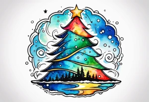 salt air blue water color Christmas tree tattoo idea