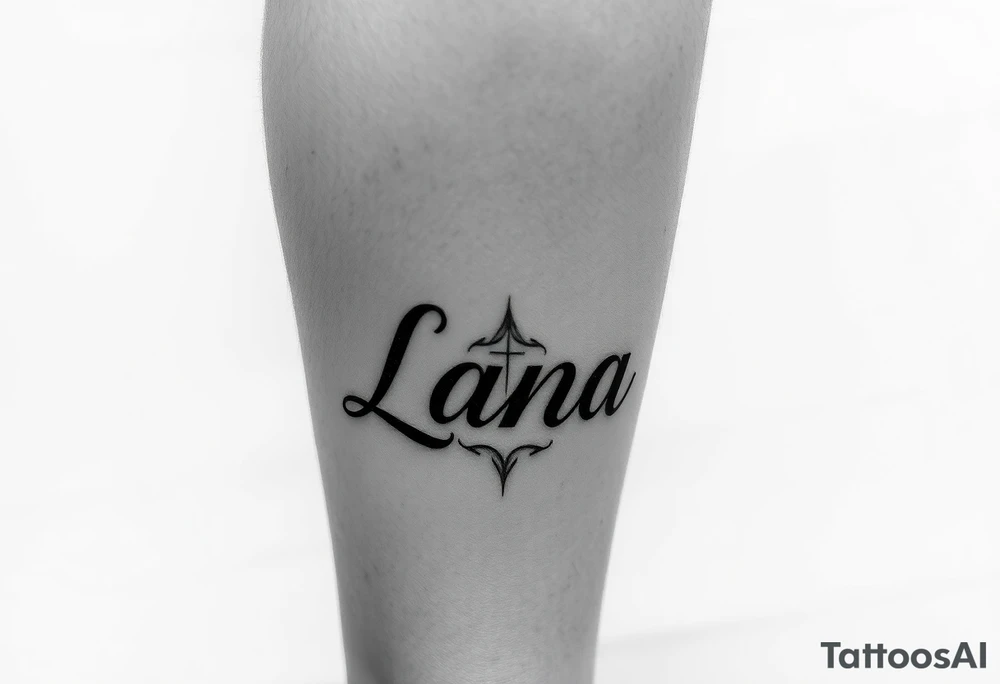 the name Lana going from my knee to my ankle the back of my leg with something cute tattoo idea