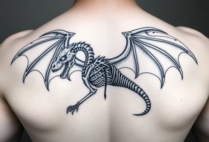 powerful majestic medieval dragon skeleton with Wings tattoo idea