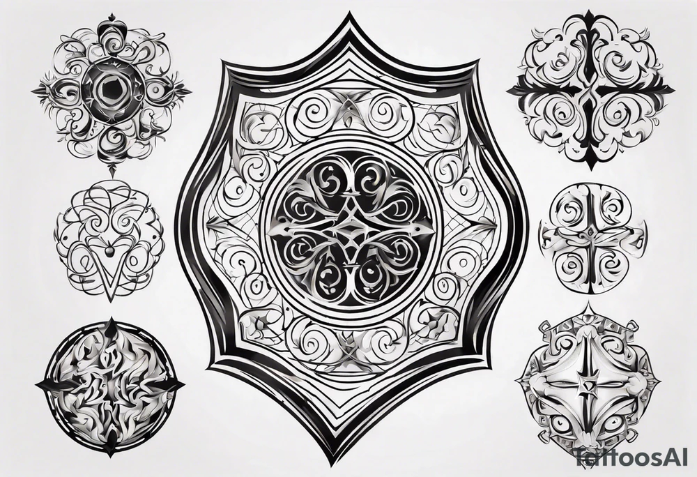 Shield symmetrical filigree tattoo idea