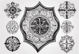Shield symmetrical filigree tattoo idea