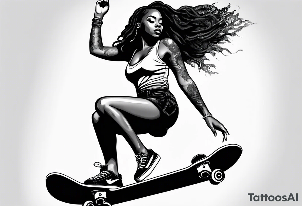 Black woman skateboarding tattoo idea