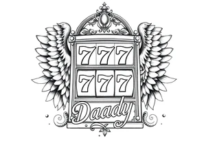 Slot machine with 777 and the word Daddy with angel wings tattoo idea