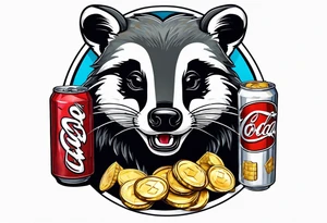 badger with mouth open with soda can and chips tattoo idea