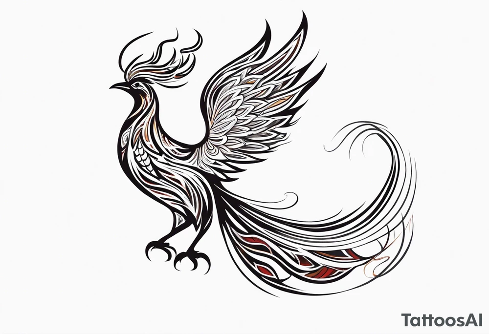 tribal pheonix with long tail curling tattoo idea