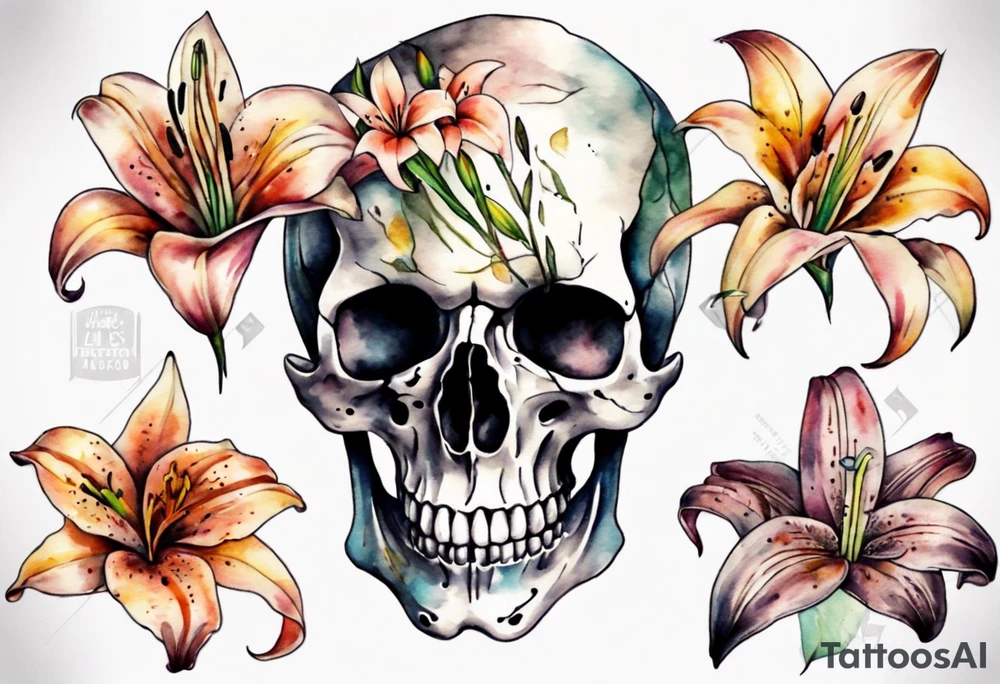 Skull and lilies tattoo idea