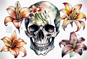 Skull and lilies tattoo idea