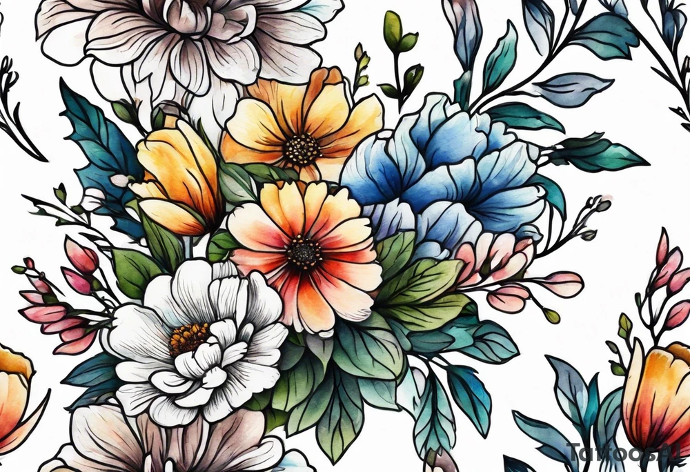wildflower bouquet tattoo idea