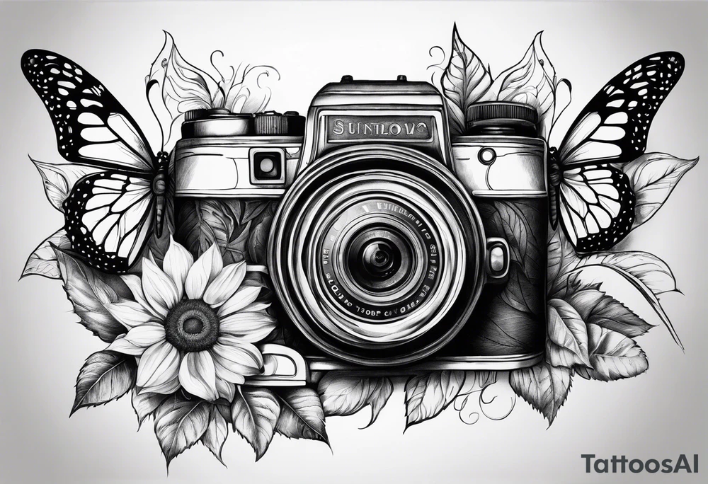 Flower : rose , sunflower, camera, butterfly tattoo idea