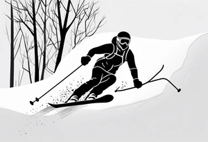 minimalist tattoo of a snow skier sking through trees showing ski trail tattoo idea