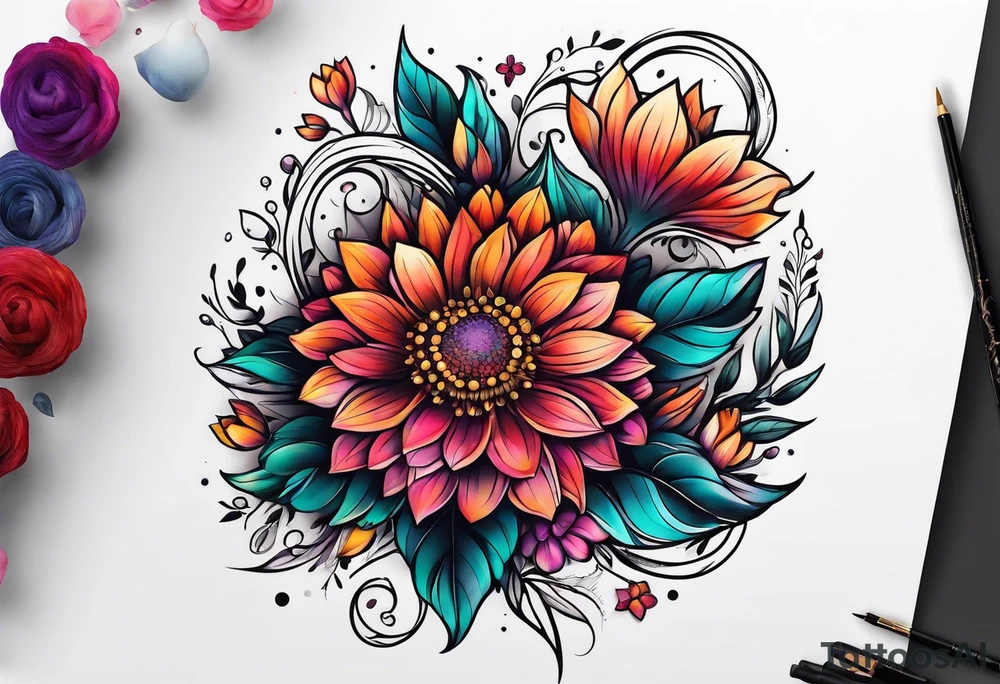 Planet flowers tattoo idea