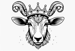 old school vintage traditional style design of lamb with crown on head tattoo idea