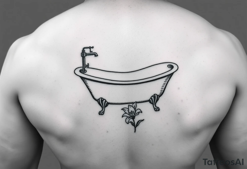 clawfoot bathtub with simple faucet and lily coming up out the floor tattoo idea
