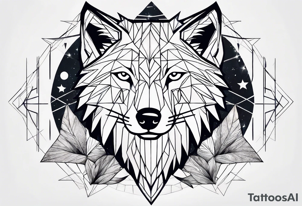 Constellation, two animal wolf, géométric tattoo idea