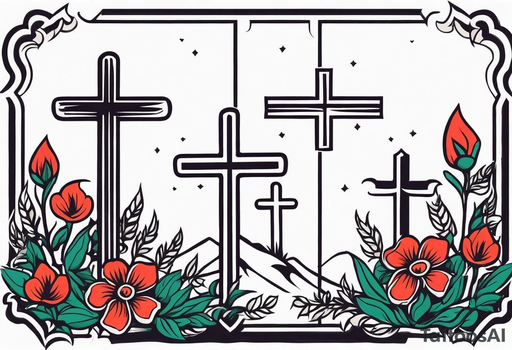 three crosses on hill


vintage flowers
old school vintage simple traditional design 



bold color simple tattoo idea