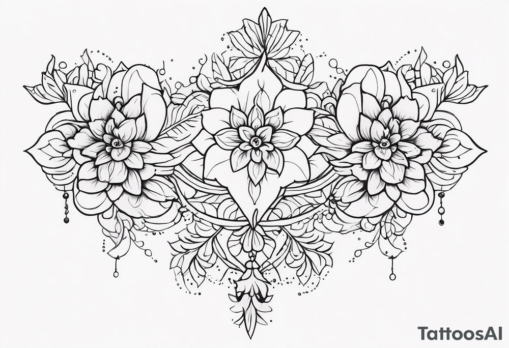 small long ornate floral sternum tattoo tattoo idea