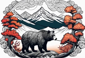Bear in the mountains, hunting elk and deer tattoo idea