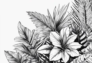 Tropical leaves line work tattoo idea