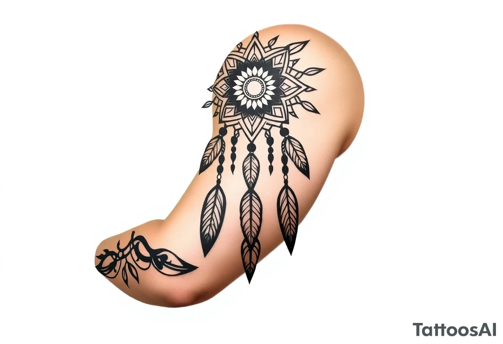 native dreamcatcher with flowing feathers and sacred beads tattoo idea