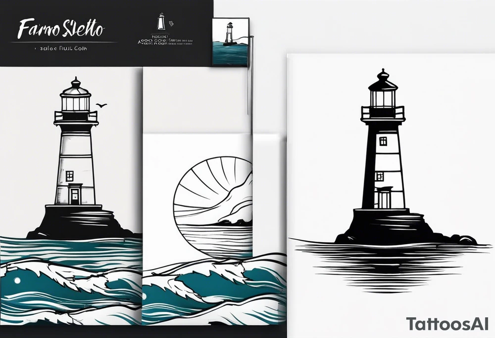 farol em meio ao oceano com farol aceso tattoo idea
