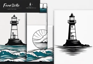 farol em meio ao oceano com farol aceso tattoo idea