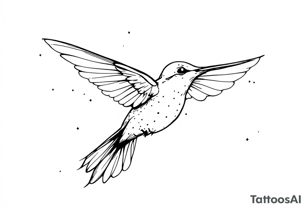 Fine line hummingbird in flight with small dot details tattoo idea