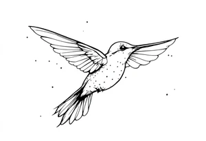 Fine line hummingbird in flight with small dot details tattoo idea