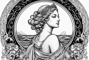 Goddess Venus full body standing in ocean tattoo idea