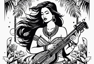 old school hula girl of tahiti who dance with famas gun tattoo idea