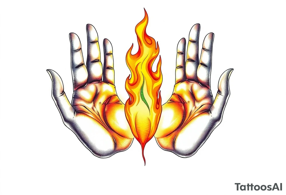 Fire between palms tattoo idea