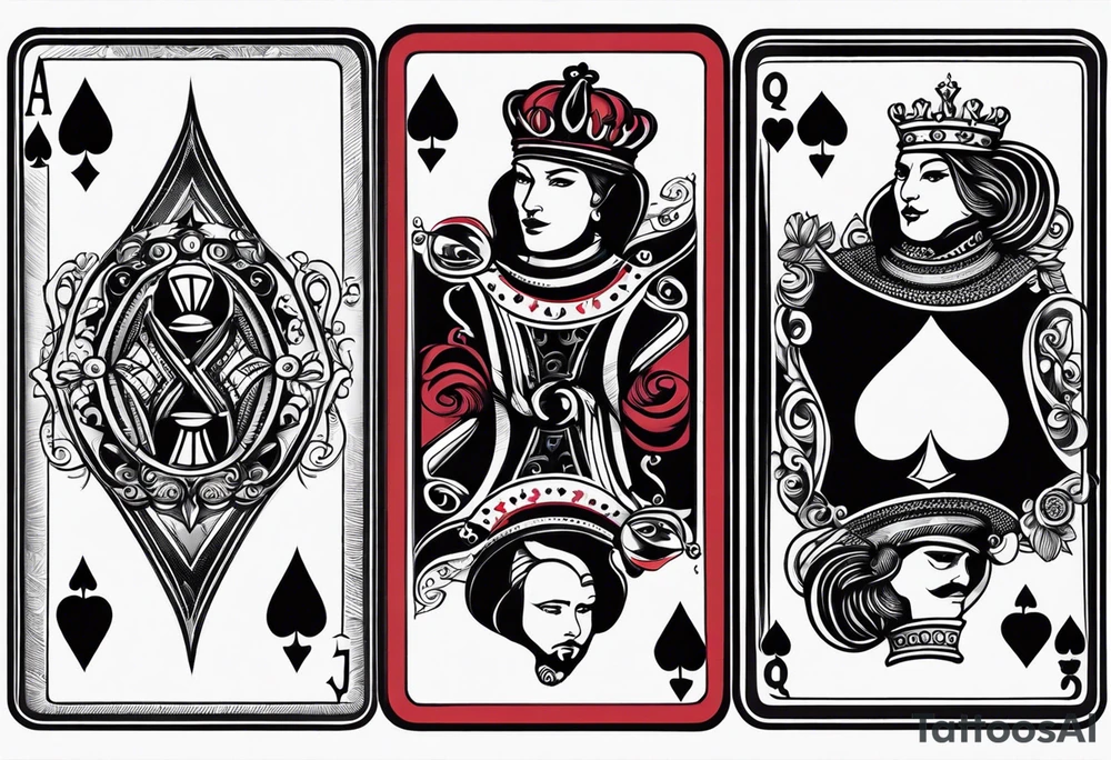 one playing card with both queen of hearts and king of spades incorporated in extreme minimalistic style tattoo idea