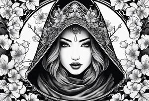 shadow mystery cloak with cherry blossom dagger tattoo idea