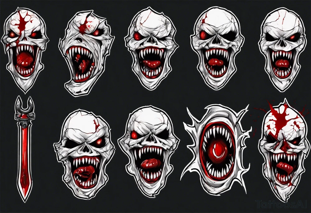 Sharp teeth
Biting blade
Horror
Blood
Cracked tattoo idea