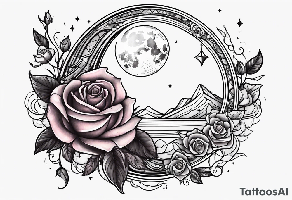 Moon with a rose wrapped around tattoo idea