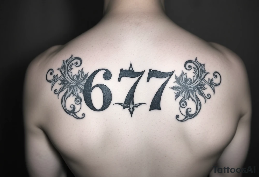 Give me a tattoo that contains the number 677 and add some designs tattoo idea