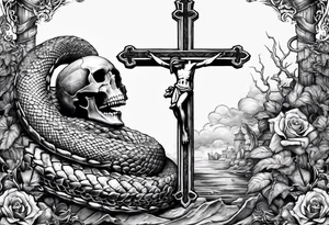 show a dead serpent, and dead scorpion both crushed by a crucifix/cross tattoo idea