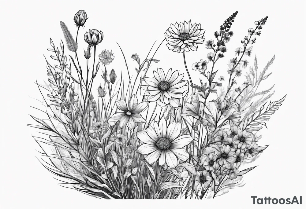 Wildflowers, prairie plants, vertical tattoo idea