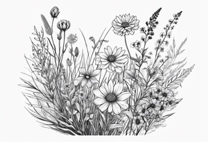 Wildflowers, prairie plants, vertical tattoo idea