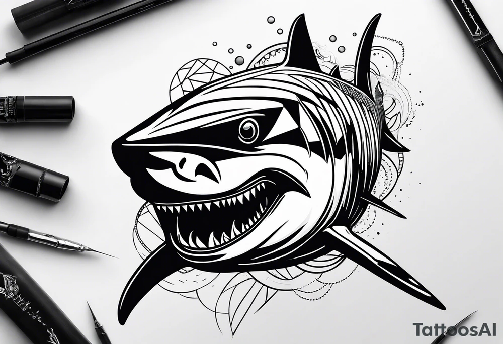 geometric tiger shark tattoo idea