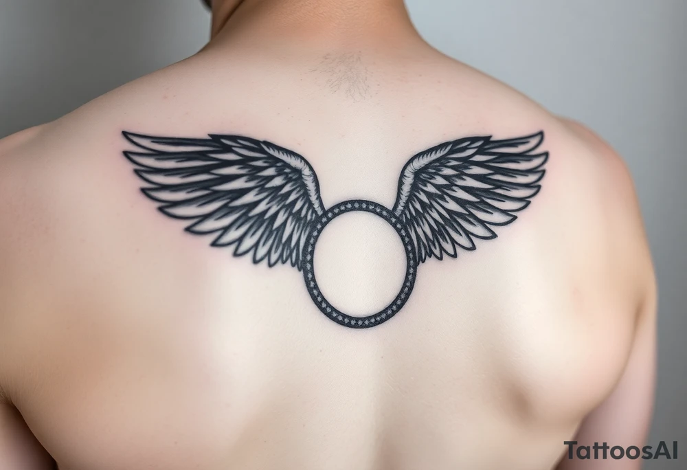 “Wing that shows struggle without glorifying ‘brokenness’—more mended/covered/cared for. Clean blackwork, gentle shading, small scripture reference optional, autism-affirming infinity loop (not puzzle piece tattoo idea “Wing that shows struggle without glorifying ‘brokenness’—more mended/covered/cared for. Clean blackwork, gentle shading, small scripture reference optional, autism-affirming infinity loop (not puzzle piece tattoo idea