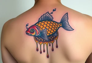 Coi fish swimming through dripping honey comb tattoo idea