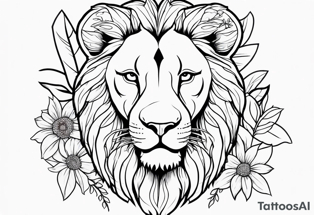 Lion and flowers tattoo idea