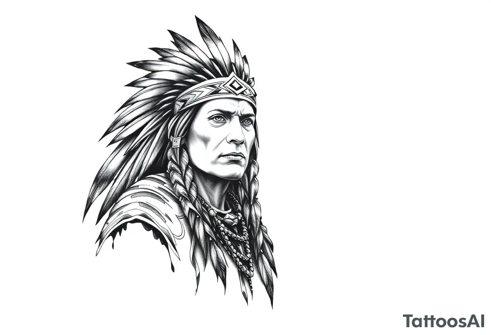 Lone Native American warrior in nature tattoo idea