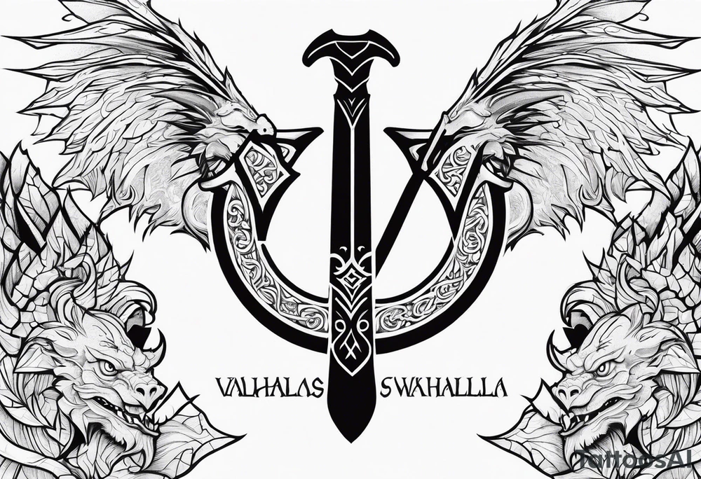 Valhalla sword shield dragon axe tattoo idea