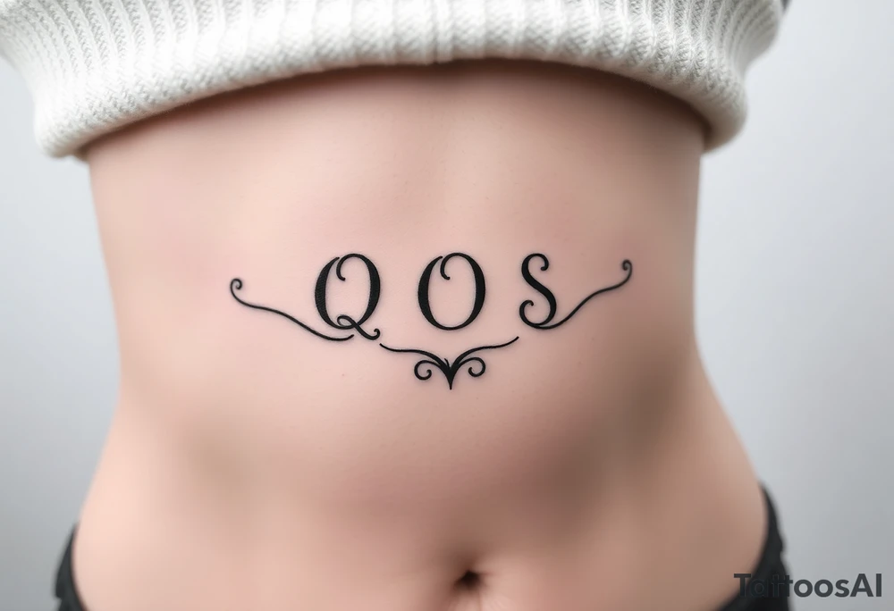 text reading "QOS" across a womb tattoo tattoo idea