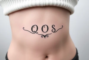 text reading "QOS" across a womb tattoo tattoo idea