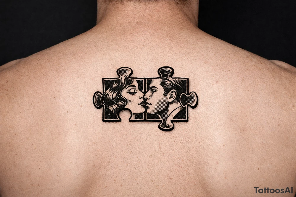 Two puzzle pieces that would only fit together with only the two to make one for two lovers tattoo idea