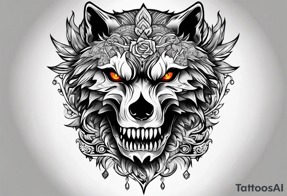 Skull wolf tattoo idea