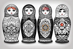 Matryoshka with geometric with large pattern around it tattoo idea