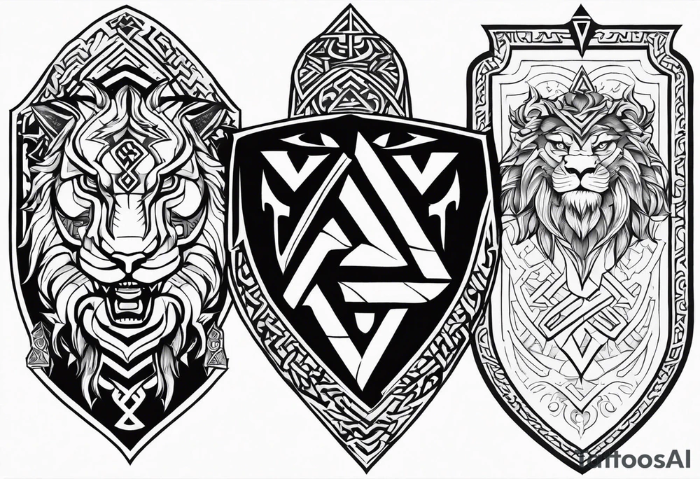 Valhalla sword shield axe Valknut dragon lion tattoo idea Valhalla sword shield axe Valknut dragon lion tattoo idea
